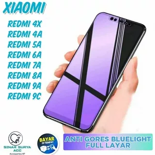 COD ANTI GORES KACA BLUE LIGHT ( XIAOMI REDMI 4X  4A 5A 6A 7A 8A 8A PRO 9A 9C 9T 10T ) TEMPERED GLASS PELINDUNG LAYAR SCREEN PROTECTOR FULL SCREEN FULL LAYAR FULL LEM BLUE AG