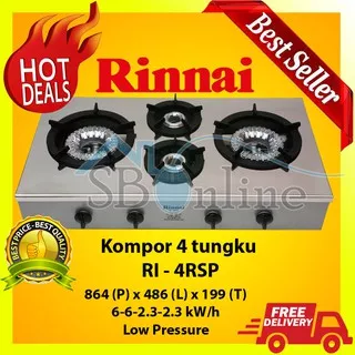 Kompor Gas Rinnai 4 Tungku RI-4RSP New Stainless Profesional