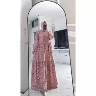 Gamis motif bunga ORI by edness kayla Maxi dress wanita ukuran L ld110 cantik elegant original