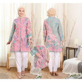 Tunik Batik Modern 2022-Baju Tunik Kekinian 2021-Tunik Batik Wanita Modern Terbaru JUMBO M L XL XXL XXXL Atasan Batik Wanita Seragam Murah