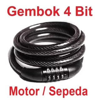 Gembok Kunci Pengaman Sepeda Motor Helm Pager Kombinasi Kode Angka 4 5 Digit Kabel Baja Free Holder