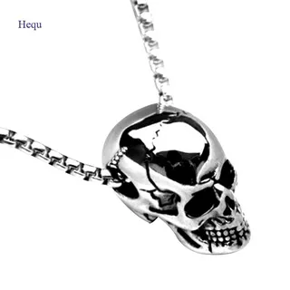 Hequ 316L Stainless Steel Skull Pendant Necklace Punk Men`s Titanium Steel Necklace Riding Jewelry Gifts