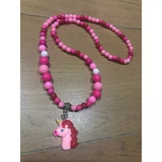 Kalung Karet Anak Charm Resin Unicorn Head Pinky Hair All Pink Necklace