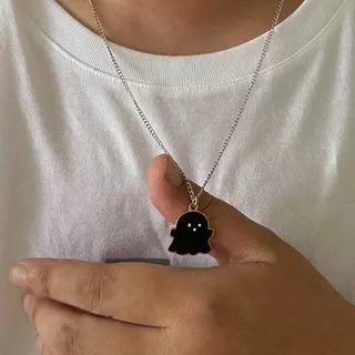 [ Cute Halloween Black White Small Ghost Pendant Necklace For Lover  Copule  ]