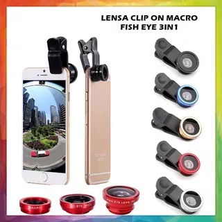 Lensa Fisheye 3IN1 Jepit Universal Clip Lens Fish Eye Macro Wide Angle 3 IN 1 Kamera HP Selfie