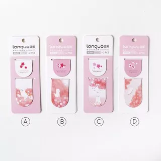 Cherry Blossom Cat Magnetic Bookmark Isi 2 Pembatas Kertas Halaman Buku Gambar Lucu Bahan Plastik