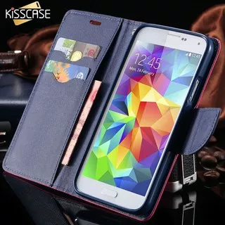 KISSCASE Flip Leather Case Samsung Galaxy S4 S5 S6 S7 S8 Stand Wallet Pouch Import Murah Berkualitas