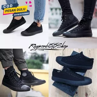 Sepatu sekolah full hitam sepatu sneakers full hitam sepatu hitam polos allstar convers 70s chuck taylor sepatu sneakers remaja sekolah sepatu sekolah hitam