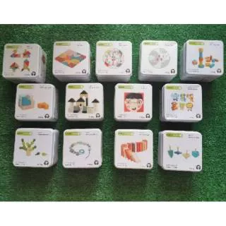 Travelling games tin box construction / mosaic / cube / tangram / stacking game / dominos