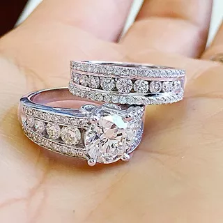 2pcs/Set Diamond Jewelry 925 Sterling Silver Natural White Sapphire Ring Bride Rings