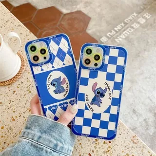 Cartoon Cute Stitch For iPhone 7 8 Plus 6 6s Plus X XR XS 11 12 13 promax SE 2020 Rhomboid Square Clear Camera Protection Case