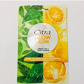 Citra Glow Recipe Juicy Sheet Mask Green Tea + Yuzu Orange 25GR / Masker Wajah / Moisturizer