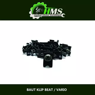 BAUT KLIP BEAT / VARIO (Harga Per Pak isi 25) - Baud + Klem Jepit Totok / Cover Body Sekrup Drat Kasar HONDA MATIC BEAT / VARIO / SCOOPY / GENIO Berat 100 gram Panjang Baut 4mm x 16mm Ukuran Klip 15mm x 11mm