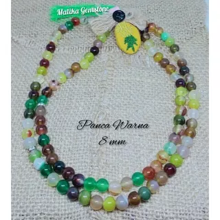 TASBIH BATU AKIK PANCA WARNA AGATE 99 BUTIR 8MM 100% NATURAL