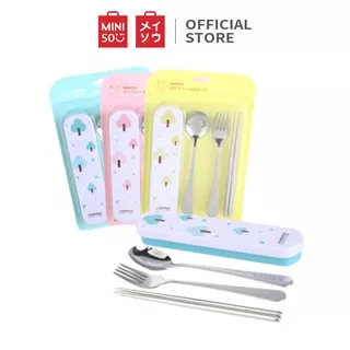 MINISO Set Alat Makan Sumpit Chopsticks Sendok Garpu 4 Pcs Traveling Travel Peralatan Makan Tablewar