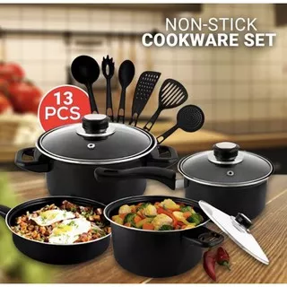 [ Cookware Set Hitam ] Cookware Set 13 in 1 Hitam Paling Laris