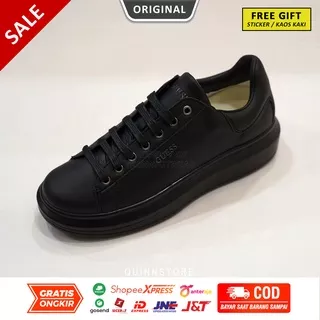 Sepatu Guess Original Salerno Black Sneakers Low Pria Wanita Casual Branded Clearance Sale