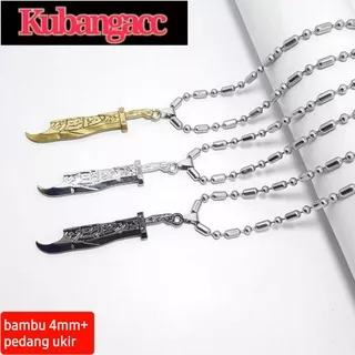 Kalung Bambu plus liontin pedang ukir 3d Kalung baja putih kodel tabung kalung pria wanita stanlees