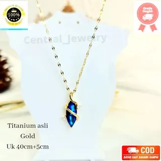 Kalung titanium blue safir anti karat/kalung safir necklace import