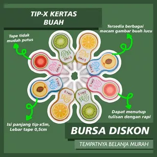 Tip x Buah Correction Tape Kertas Tip-Ex Pita Tipex Tip-X Tipe X Tape-X Pulpen