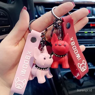 Bulldog Keychain Leather Dog Animal Keychain Keychain bell pendant key ring car keychain Bulldog keychain key ring Puppy pendant Car keychain Couple Keychain wholesale Cartoon keychain Cute Keychain