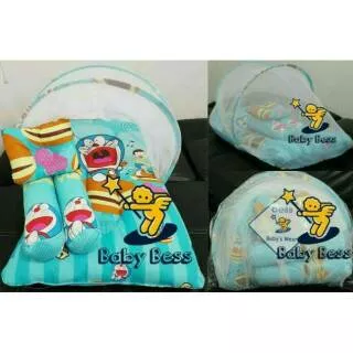 Set kasur bayi kelambu lipat bantal guling doraemon