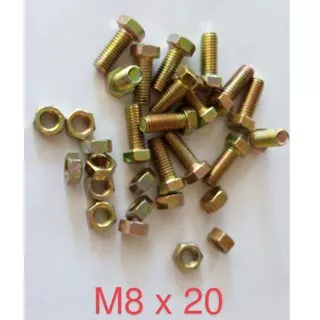 MUR BAUT BESI SIKU BERLUBANG. M8 X 20 mm. Kuning