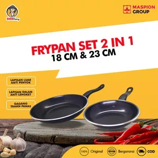 FRYPAN SET HITAM MASPION SET2IN1 18CM DAN 23CM  MASPION 2IN1 TEFLON FRY PAN HITAM ISI 2