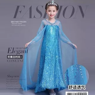 [Azalia] 4-8T Dress princess elsa squin / kostum princess elsa frozen / baju elsa frozen impor