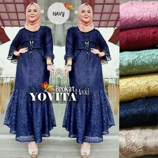 MAXI DRESS YOVITA BROKAT CORNELI IMPORT | GAMIS FASHION MUSLIM PEREMPUAN BROKAT BUNGA MODEL DUYUNG