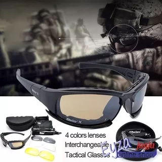 Kacamata Original Daisy X7 tactical goggles Polarized untuk Sepeda Hiking Hunting Fishing dg 4 Lensa