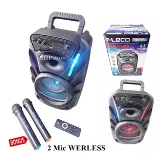 Speaker Bluetooth Fleco 8,5Inchi Bonus Dual Mic Wireless/Salon Aktif Portable Super Bass Radio Fm