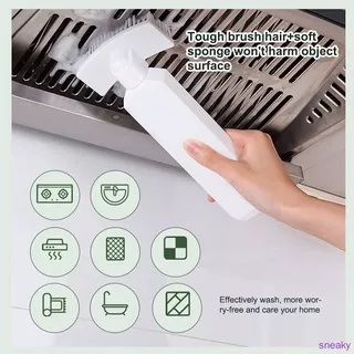 Brush Detergent Dispenser Long Handle Scrubber Double Brush Head Non-scratch Lazy Kitchen Utensil Tools Sink Cooktop Tile White[sneaky]