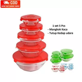 MANGKOK KACA BERANAK / MANGKOK KACA SET ISI 5 - GLASS BOWL SET 5IN1 - Mangkok Susun isi 5 HC kimglas