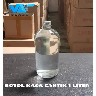 BKC1L botol kaca 1000ml / botol juice / kopi / botol kaca boston round / botol kaca 1 liter