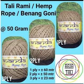 Tali Rami / Benang Rami / Hemp Rope / Tali Goni / Tali Mendong / 1ply, 2ply, 3ply/ @50 gram/Gulung