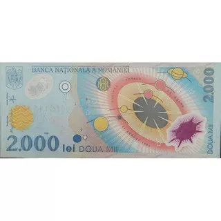 Uang Asing polymer Negara Romania 2000 Lei UNC MULUS Original 100%