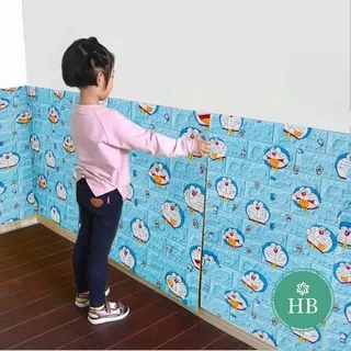 Wallpaper Dinding 3D Foam Motif Batu Bata Pola kartun anak-anak Doraemon Dekorasi Dinding Kamar Murah