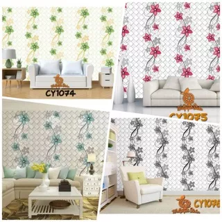 WALLPAPER DINDING STICKER MOTIF KOTAK BUNGA MERAH HIJAU BIRU HITAM 3D | WALLSTICKER PITA BUNGA | WALLPAPER MOTIF KETUPAT BUNGA