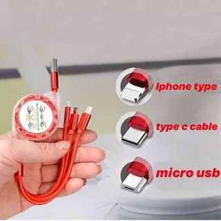 Kabel Charger / Data 3 In 1 Micro USB Tipe C Gulung Roll (KODE Y889)