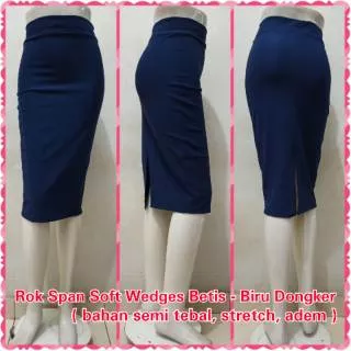 Rok Span Soft Wedges Betis - Biru Dongker | Skirt Midi Pencil 7/8 Kerja Kantor Resmi Navi Navy Blue