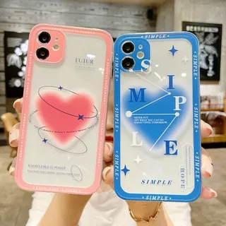 Straight Edge Clear Soft TPU Case for iPhone 13 12 Mini 11 Pro X XR XS Max SE 2020 6 6S 7 8 Plus Motif Red and Blue Love