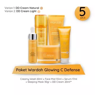 Paket Wardah C Defense Skincare Putih Glowing Cerah 5 pcs ( Creamy Wash 60ml + Face Mist 55ml + Serum 17ml + DD Cream 20gr + Sleeping Mask 30gr ) - Perawatan Kulit - Skincare Wajah - 5pcs