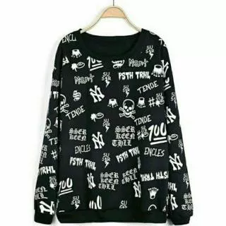 Skull Black Sweater // sweater basic cewe // sweater babyterry // sweater hoodie cowo/cewe //outher