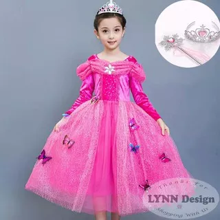 Dress Baju Kostum / Gaun Pesta anak Princess Putri Cinderella Lengan Panjang C55 Pink