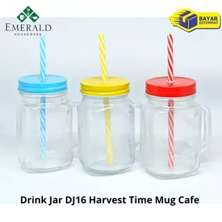 Drink Jar DJ16 Harvest Time Mug Cafe Souvenir Gelas Tutup & Sedotan / Gelas Mug Kaca