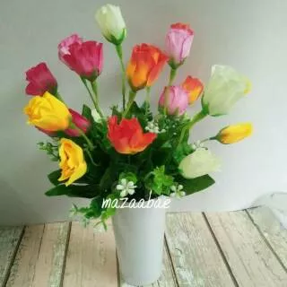 Buket bunga artificial dan vas motif tembaga/shaby chic