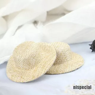 (Nis-Beauty) 2pcs Miniatur Topi Jerami Untuk Aksesoris Rumah Boneka