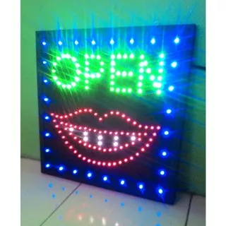 Papan Tulisan Lampu LED Sign OPEN Logo Bibir | Praktek Pasang Kawat Mulut Gigi