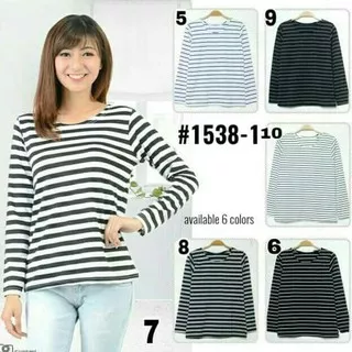 | Fashion Wanita/Atasan/Lengan Panjang/Baju Belang/Kaos/Baju Murah - Hitam |